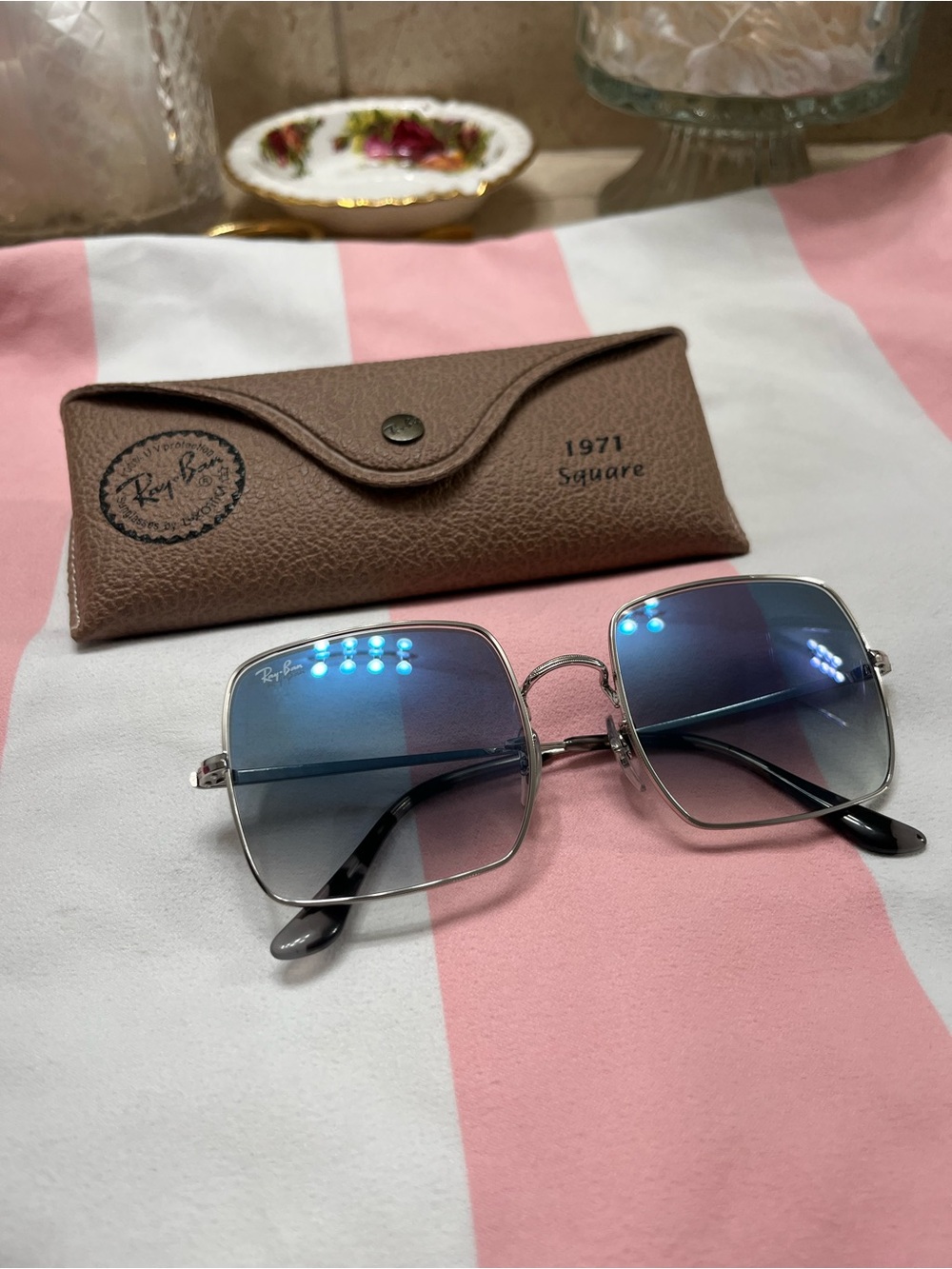 Ray-Ban Silver Frame Sunglasses with Blue Gradient Lenses
